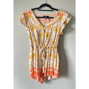 F21 Yellow Orange Summer Floral Romper